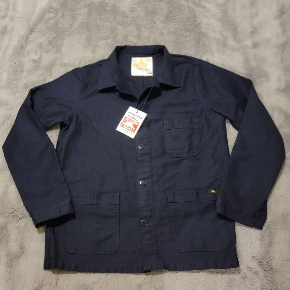 Le Mont Saint Michel Chore Jacket Mens Medium FR 46 Navy Canvas Workwear Coat
